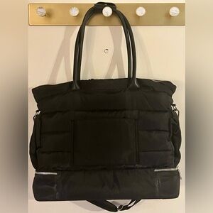 Black Quilted Tote Bag with Top Handles